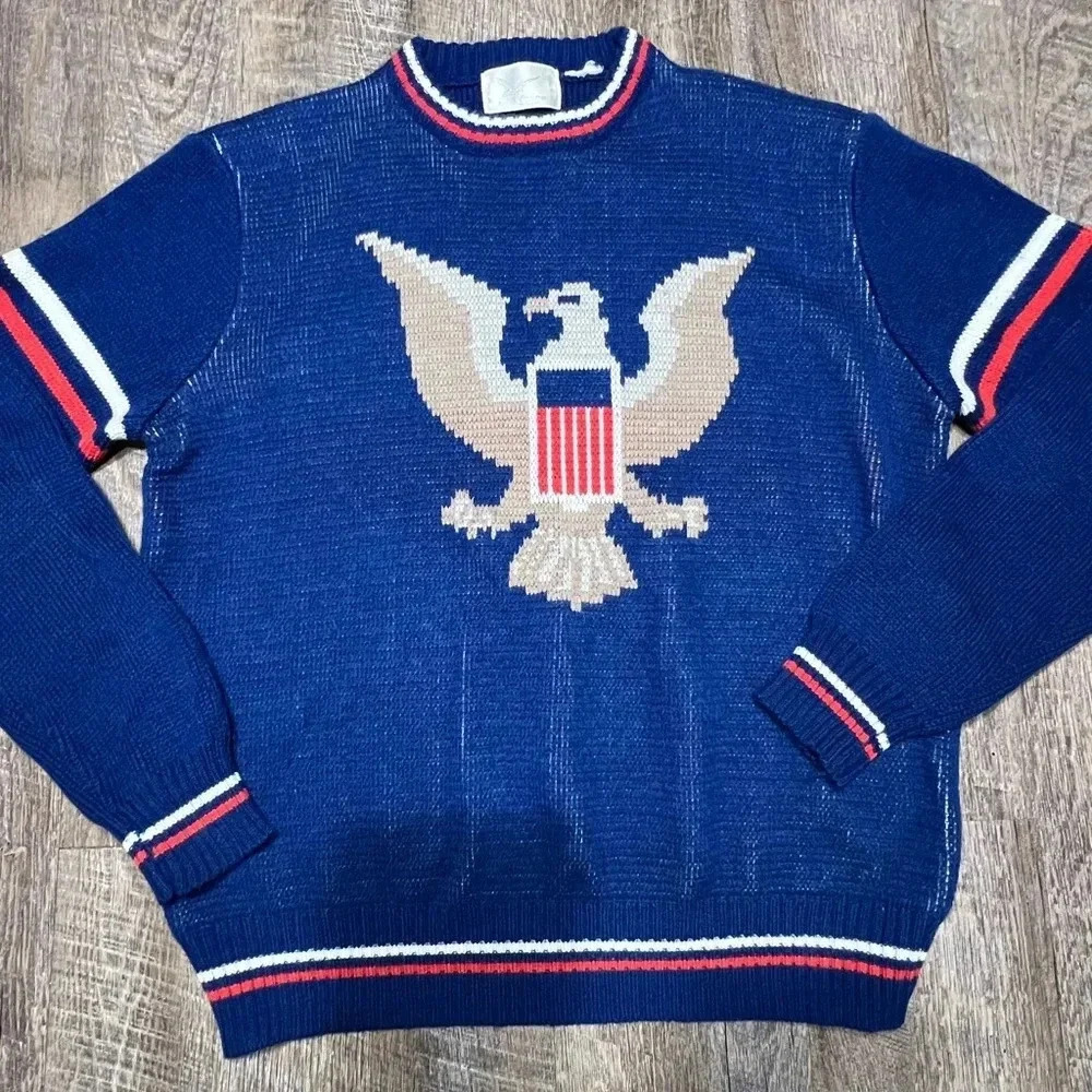 Vintage Repage 1970s Men’s Sweater‎ USA Eagle American Flag Medium/Large EUC